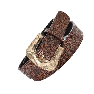 Women\'s Coffee Brown Style Floral Vintage Western Leather  Metal Buckle Belt Verdusa Women main image 3