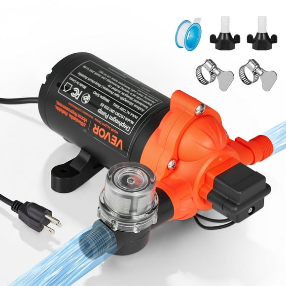 VEVOR Water Pressure Pump, 110V AC 4 GPM, 3-Chamber On Demand Electric Diaphragm Water Transfer Pump, 45 PSI Max Pressure, Automatic Pressure Switch