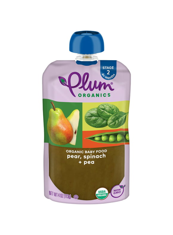 Plum Organics Stage 2 Organic Baby Food, Pear, Spinach, and Pea, 4 oz Pouch
