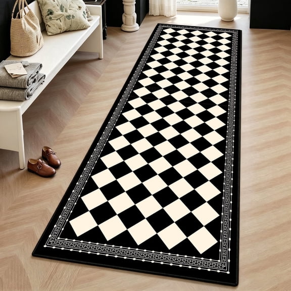 2x6 Trellis Runner Rug,Hallway Runner Rug with Rubber Backing, Checkered Kitchen Non Skid Carpet Runners Washable Indoor Mat for Kitchen Entryway Bathroom Hallway