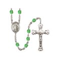 thumbnail image 1 of St. Clement Silver-Plated Rosary 6mm August Green Fire Polished Beads Crucifix Size 1 5/8 x 1 medal charm, 1 of 1