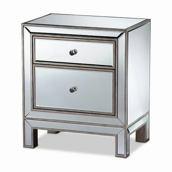 Baxton Studio Fadri Contemporary Glam and Luxe Mirrored 2-Drawer Nightstand