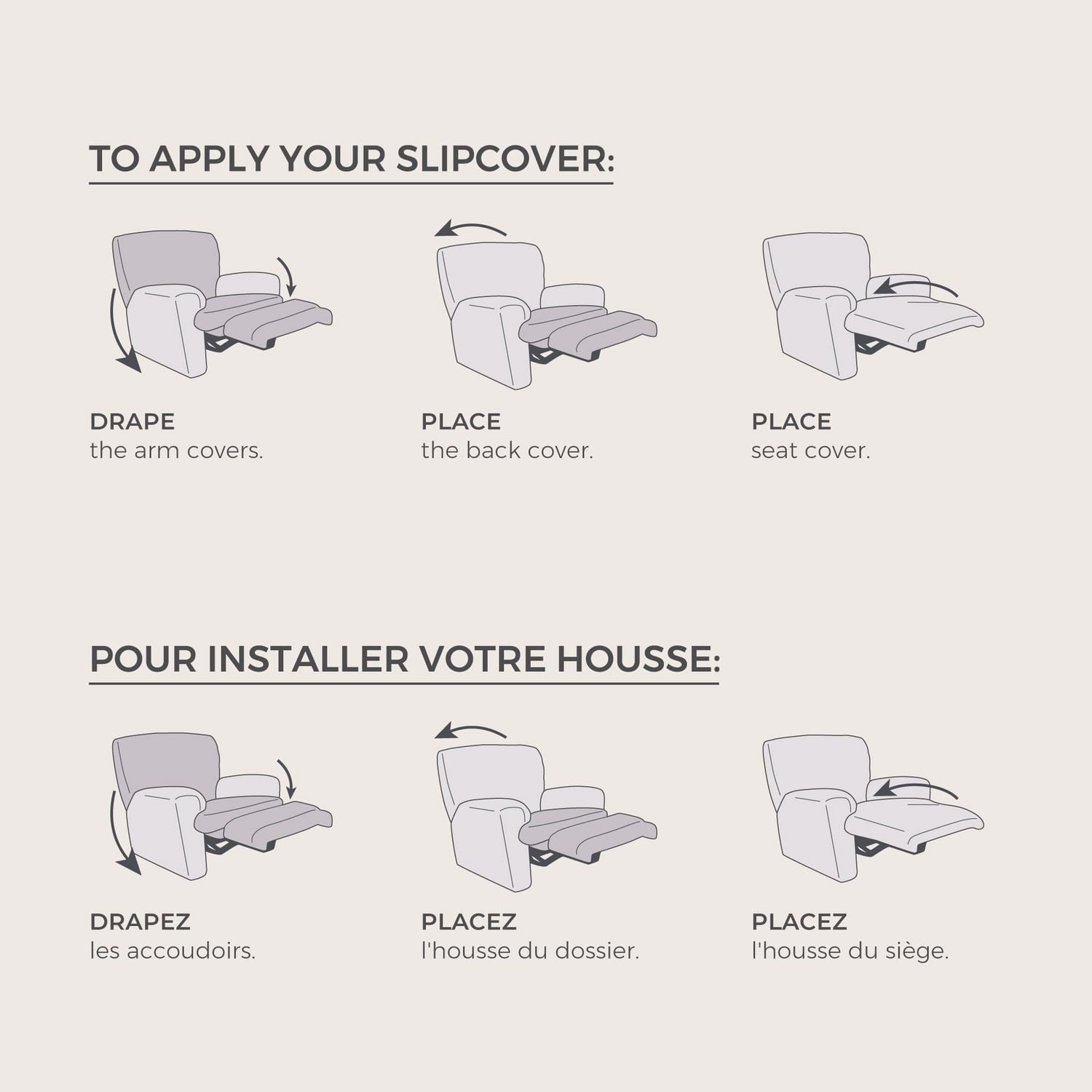 Housse de fauteuil inclinable extensible douce Soft Touch SmartFit, lavable à la machine charbon