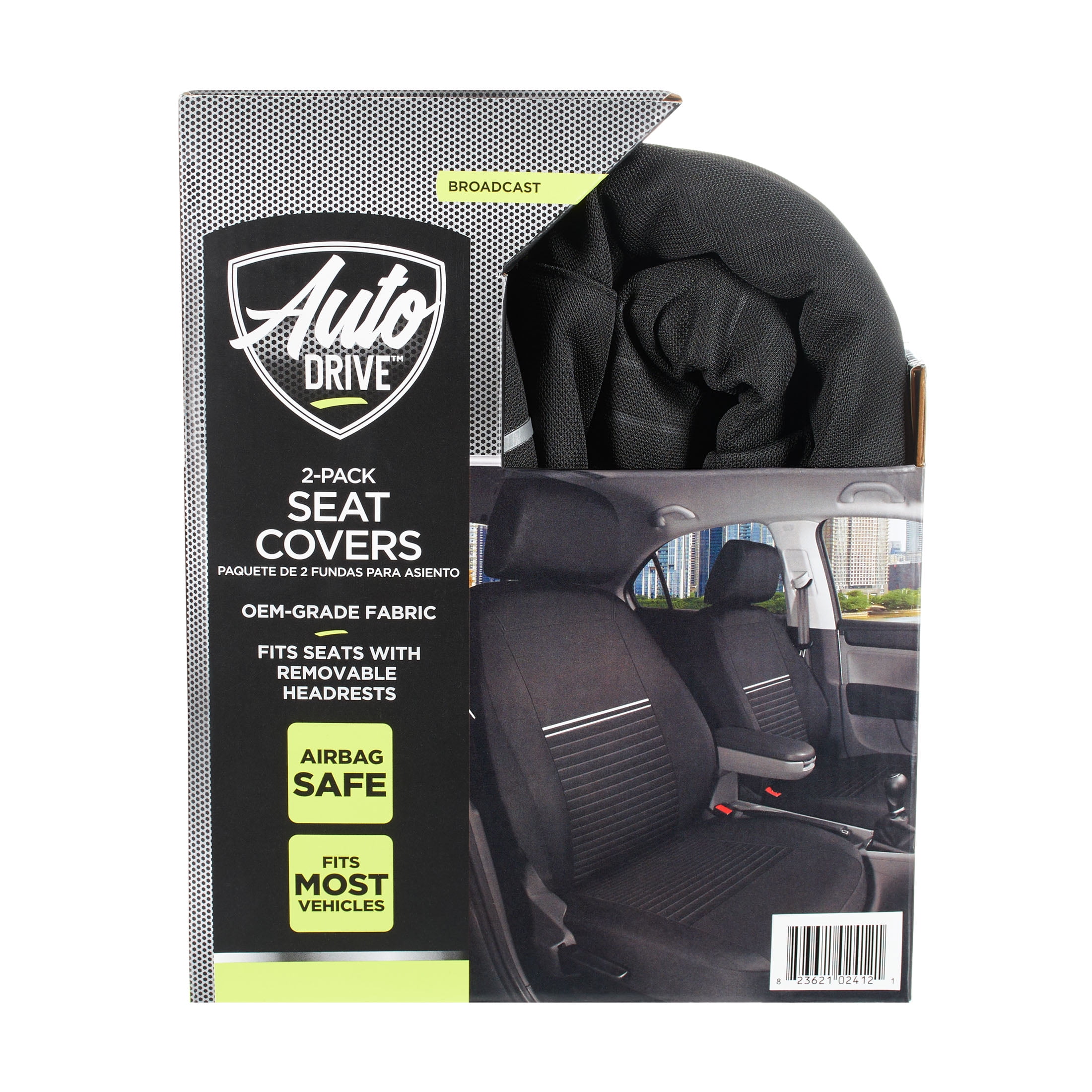 (2 pack) Auto Drive Broadcast Polyester Front Car Seat Cover 2-Pack, Model 211659, Fits Most Vehicles