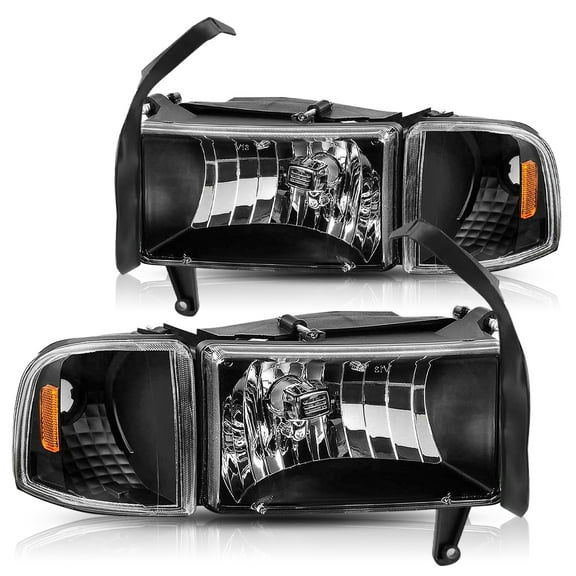 For 1994-2002 Dodge Ram 1500 2500 3500 Black Housing Headlights 94-02 Pair Headlamp