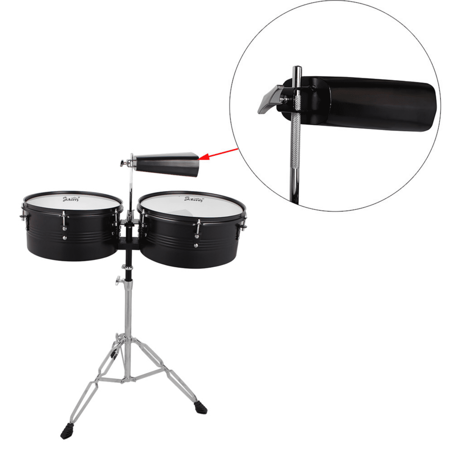 Hassch 13" & 14" Timbales Drum Set with Stand and Cowbell for Beginners, Black