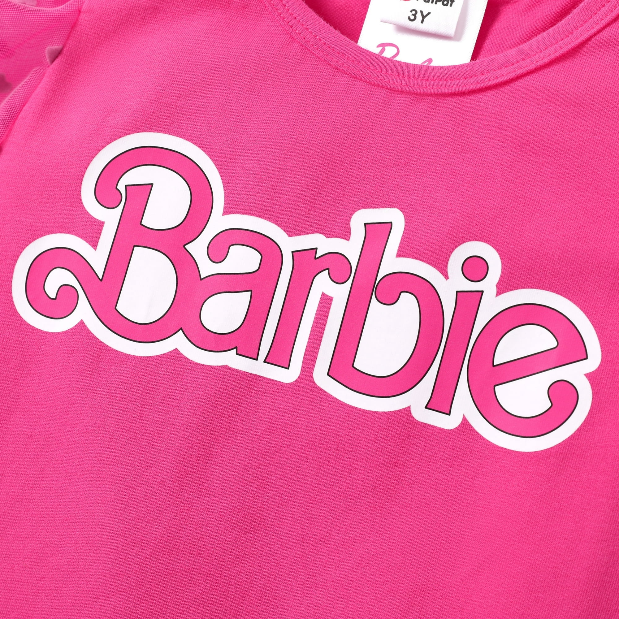Barbie Kid Girls Letter Pint Puff Sleeves Top with Houndstooth Bowknot Short 2 Pcs Outfit Set Sizes 3-10