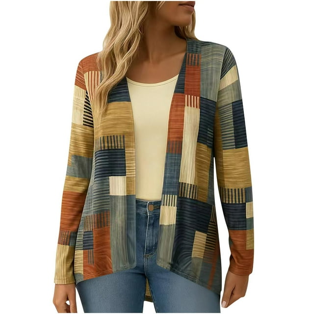 Digital Print Kimono Cardigan for Women Floral Pattern Long Sleeve Open Front Cover Up Lightweight Spring Fall Layer