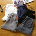 thumbnail image 5 of Men Shorts Solid Color Cotton Blended Casual Summer Beach Cropped Pants With Drawstring, 5 of 5