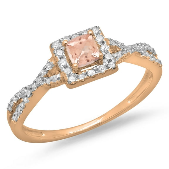 Dazzlingrock Collection 14K Cushion Cut Morganite & Round Diamond Swirl Bridal Halo Engagement Ring, Rose Gold, Size 7.5