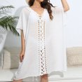 thumbnail image 5 of Celivon Womens Crochet Floral Patchwork Loose Dress Beach Cover Up Swimsuits Tropical Coral Reef Print White, 5 of 7