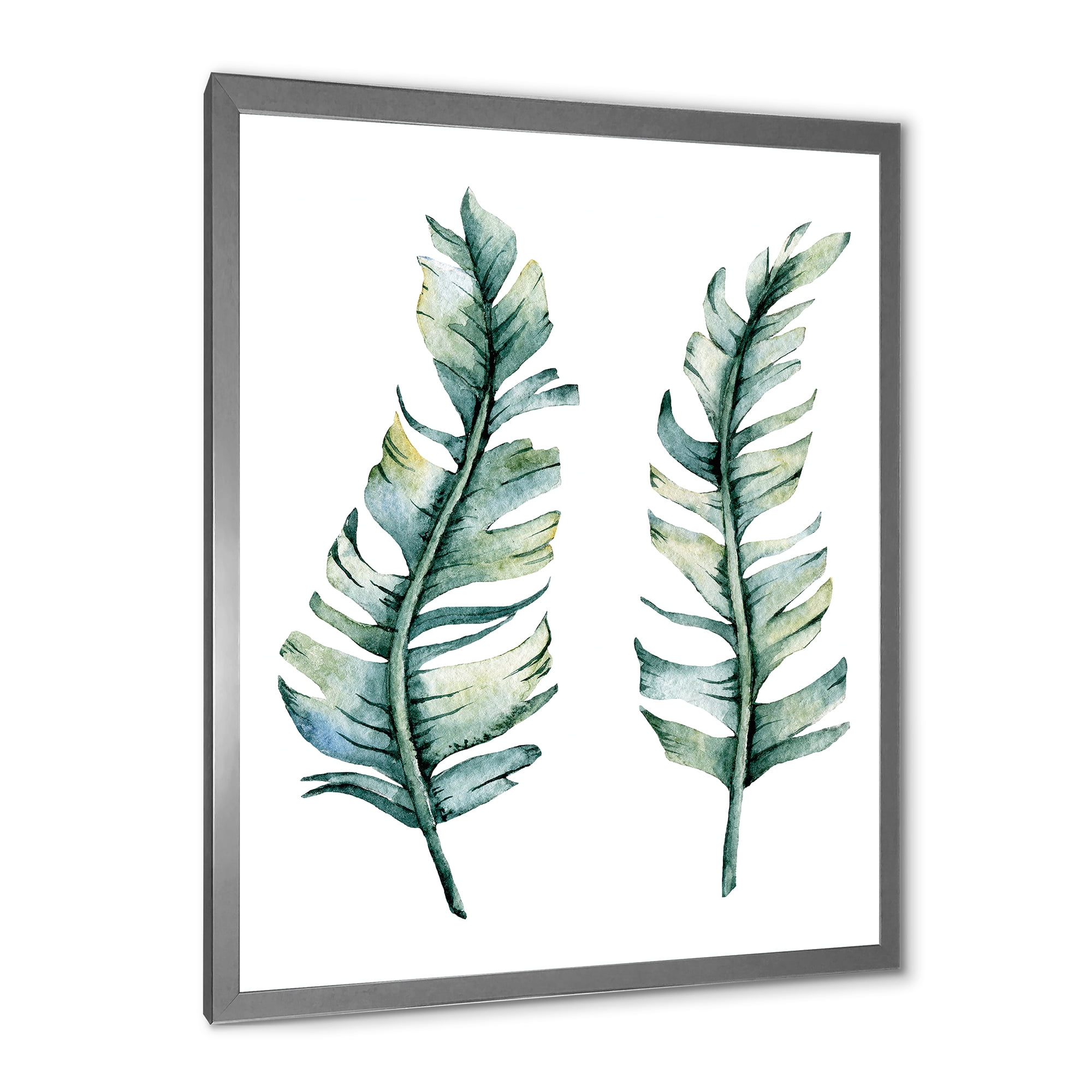 Designart 'Duo of Tropical Leaves On White' Farmhouse Framed Art Print