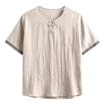 thumbnail image 3 of JTSRKL Crinkled Vintage Shirts for Men Solid Short Sleeve Crewneck Tees Lightweight Breathable Summer Casual Relaxed Wrinkle Texture Tops Beige S, 3 of 4