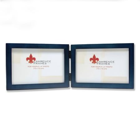 Double Photo Frame - 4x6 Hinged Double (Horizontal) Blue Wood Picture Frame - Gallery Collection