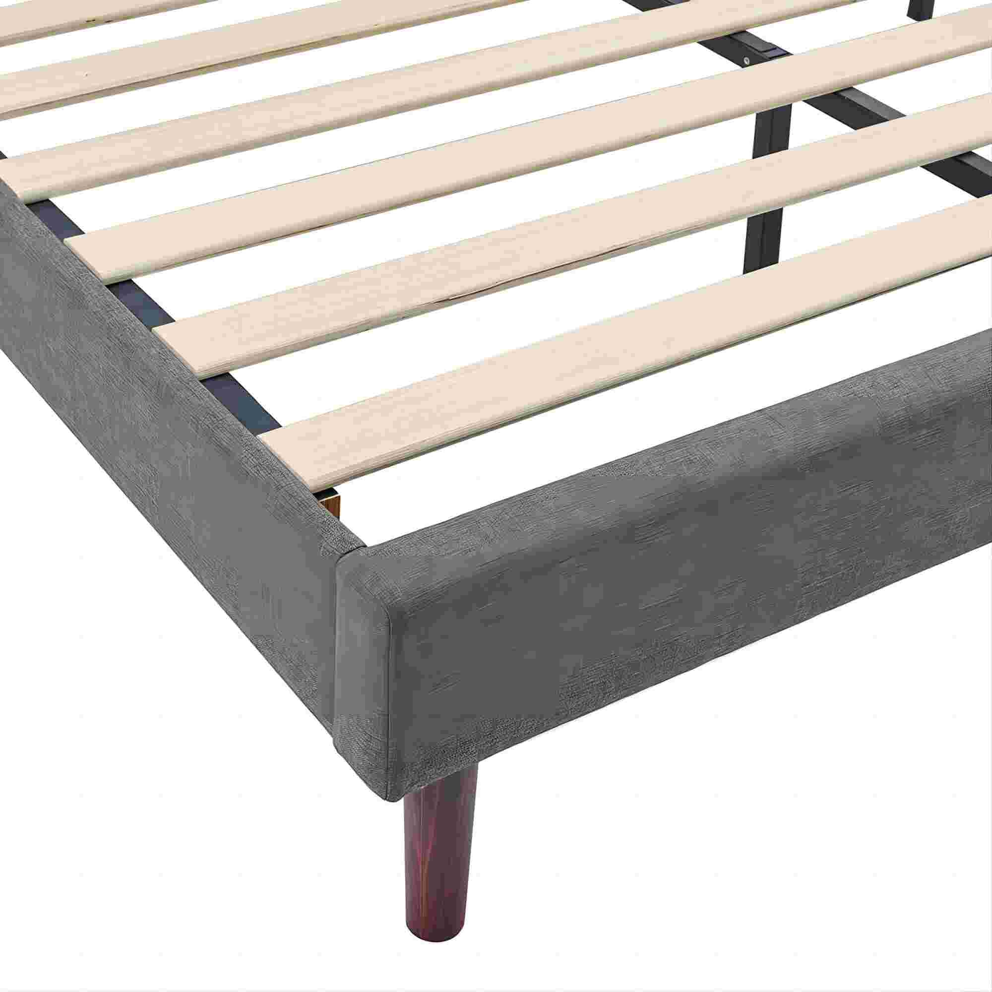 BSHTI TWIN Size Platform Bed Frame,with Upholstered Headboard,Adjustable Headboard,Linen Upholstery, and Center Support Leg, Easy Assembly Grey