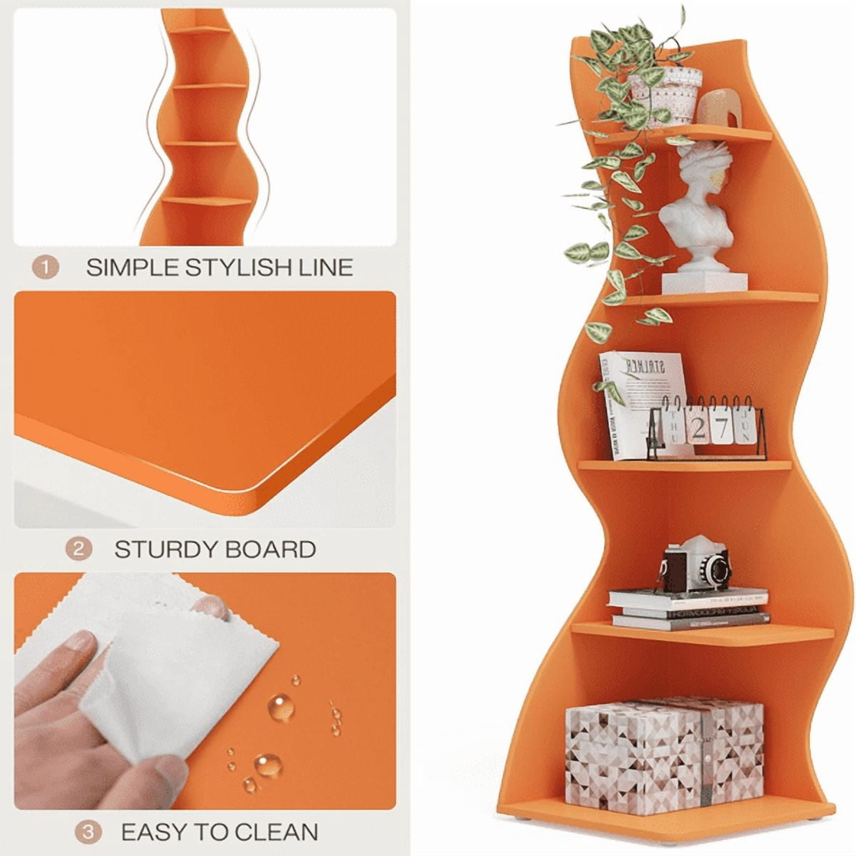 5-Tier White Shelving Unit with Sea Grass Design Adjustable Shelves, High-Quality Board, Modern Storage for Home & Office
