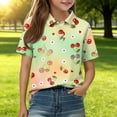 thumbnail image 2 of Hearthz Girls Polo Uniform Shirt Cherry Floral Printed Short Sleeve Boys' Tops, Tees & Shirts Lapel Collar Back To School Clothes for Teen Girls School Uniform 5-6Y, 2 of 7