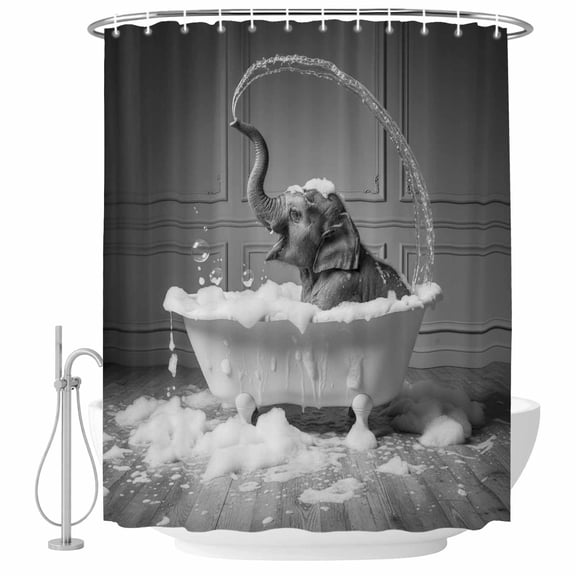 Elephant Shower Curtain Set - Extra Long 72" x 96" Washable Bathtub Curtain with 12 Hooks, Funny Animal Bathtub Abstract Art Grey Waterproof Fabric Stall Shower Curtains for Bathroom/Bathtub Décor