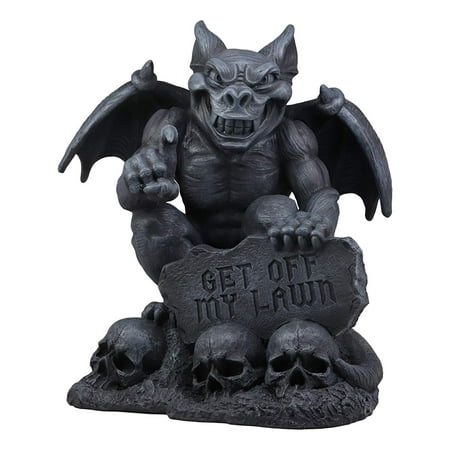 Large Concrete Gargoyle Statues Ebros Large Grendel's Warning Gothic Evil Winged Guardian Gargoyle by Skull Graveyard Statue Guest Greeter with Get Off My Lawn Sign 15