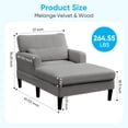 thumbnail image 3 of BALUS Chaise Lounge Chair Indoor, Oversized Velvet Sleeper Chair With Comfy Backrest Pillow, Modern Living Room Sofa Chair, Light Grey, 3 of 8