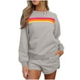 thumbnail image 4 of Enjoytime Comfy Sets for Women Clothing Patchwork Long Sleeve Round Neck Sweatshirts Shorts 2 Piece Outfits Fall Fashion Travel Sweatsuits Gray S, 4 of 7