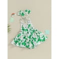 thumbnail image 3 of Bslissey Baby Girls Ireland Festival Clothes Shamrock Print Sleeveless Romper Dress + Bowknot Headband 3M 6M 9M 12M 18M Infant Casual Cute Daily Bodysuit Dress, 3 of 9