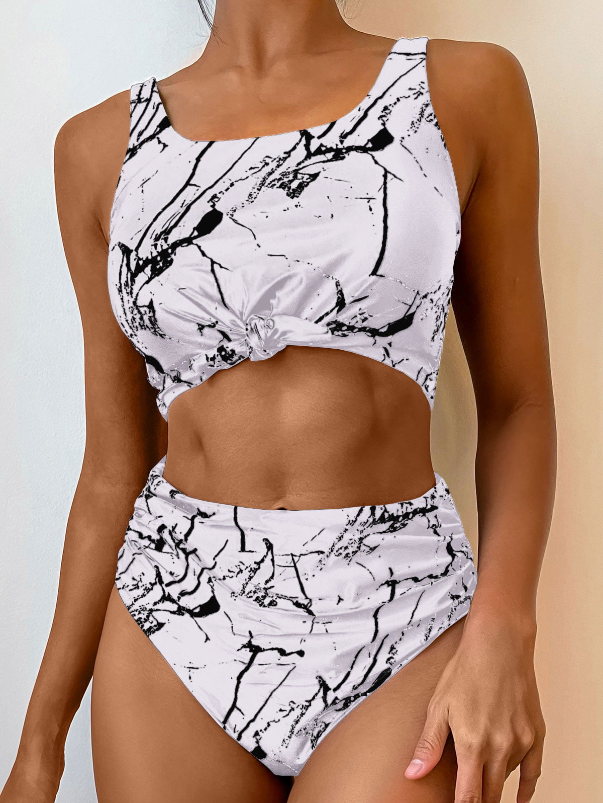 ZAFUL Women's Knot Scoop Neck Bikini Set Ruched High Waisted Two Piece Swimsuits Tankini… 