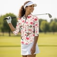 thumbnail image 4 of Uorisanigo Hummingbird Flower Women's Golf Top Breathable Polyester Spandex Fabric Moisture Wicking Tennis Activewear Soft Stylish Outing Wear with Zipper 3/4 Roll Sleeve Size 2XL, 4 of 7