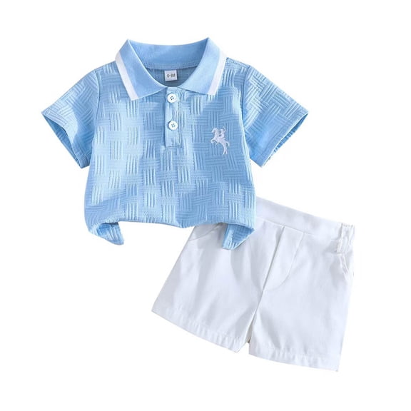 Pimfylm Toddler Baby Boy Summer Outfit,Three Piece Baby Boy Outfits Toddler Baby Boy Clothes Farm Embroidered Short Sleeve T Shirt And Plaid Shorts Set 2Pcs Summer Outfit