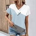 thumbnail image 2 of HomeGardon Women Shirts Summer Tops for Women,Short Sleeve Tunic Tops for Legging Block V Neck Pleated Blouses Button Casual Comfy Blouse Sweatshirt Light Blue,S-3XL, 2 of 5