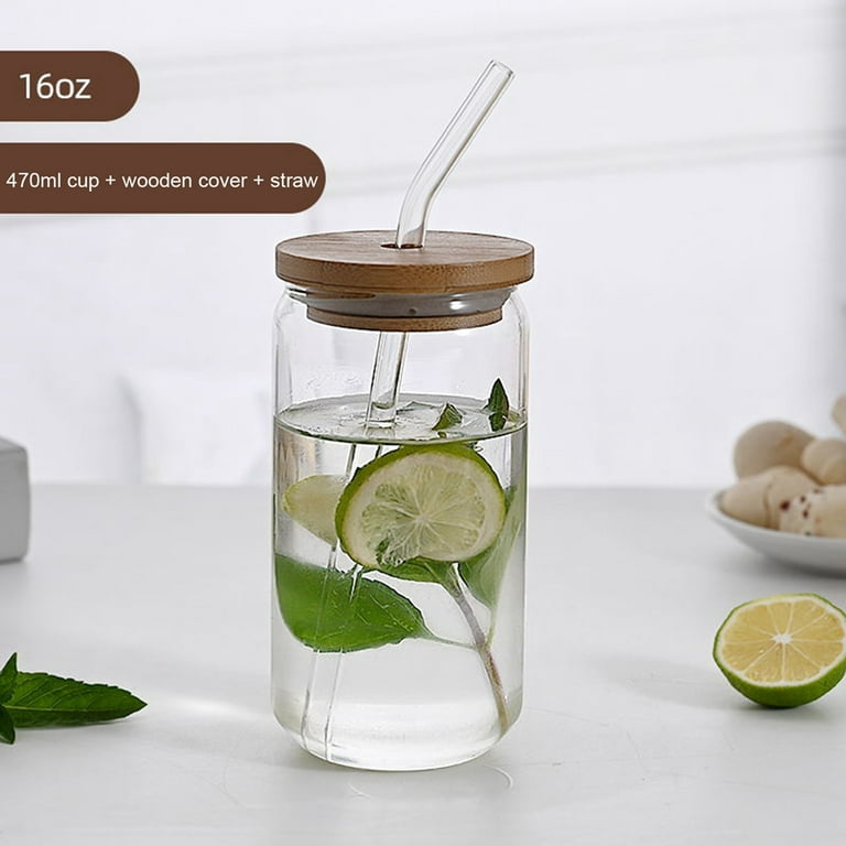 470ml Glass Jar with Bamboo Lids and Straws Drinking Glass Bottles Milk Cup  Iced Coffee Mug 