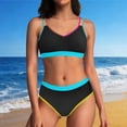 thumbnail image 2 of Staron Women's High Waist Swimsuit Two Piece Bikini Set Solid Color Pleated Thin Strap Casual Beach Vacation Swimwear, Black S, 2 of 7