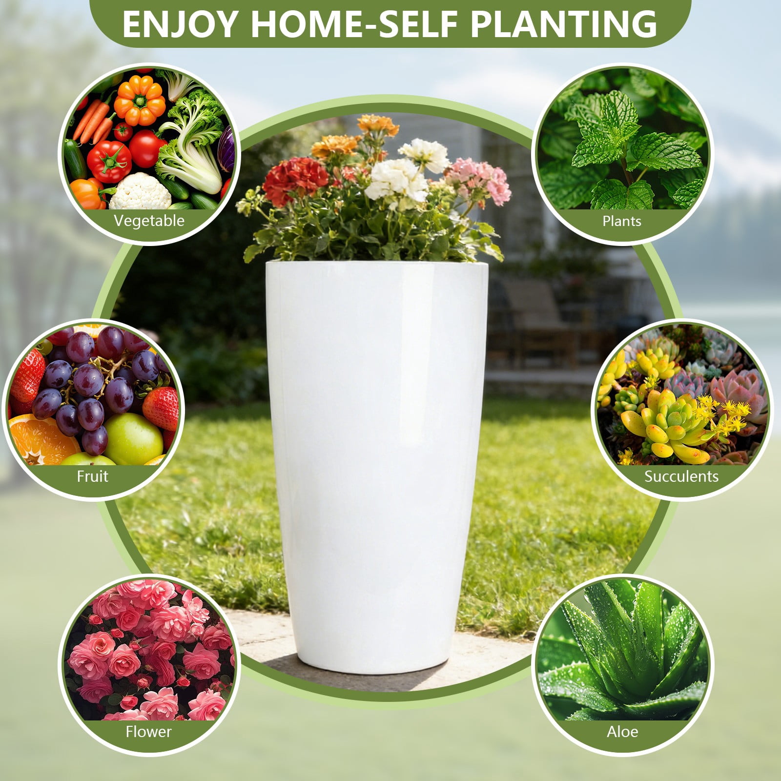 2 Pack 24" Tall Planters Sturdy Plant Flower Tree Pots for Indoor Outdoor Decor, White