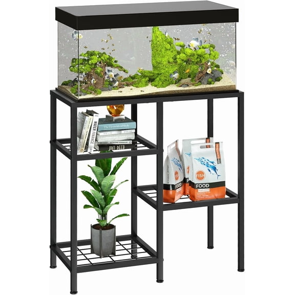 Fish Tank Stand 20 Gallon Aquarium Stand Aquarium Turtle Tank Reptile Tank Stand with 3-Tier Small Metal Shelf Black