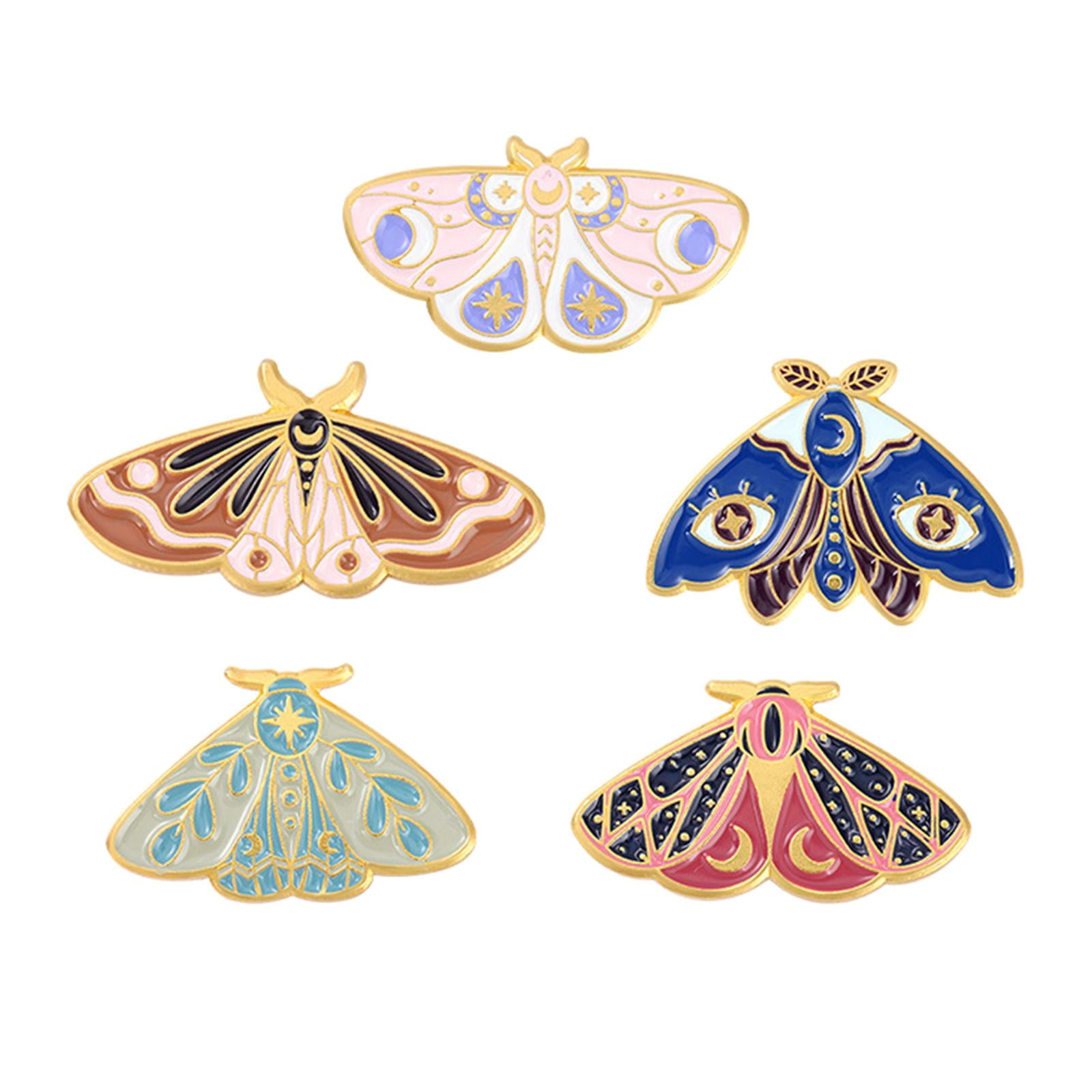 5pcs Exquisite Moth Enamel Pin Collection Animal Badges Lapel