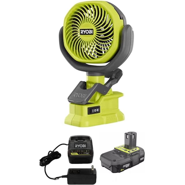 Techtronics Ryobi 18-Volt Personal Battery Powered Clip Fan Kit with 2.0 Ah Battery and Charger KIT (Renewed)