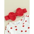 thumbnail image 5 of Suealasg Infant Girls Valentine's Day Outfit Sets Long Sleeve Heart Print Romper +Bear Embroidery Denim Overalls Pants +Headband 3Pcs Toddler Baby Girls Sping Valentine Clothing, 5 of 8