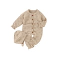 thumbnail image 2 of Qiylii Baby Knitted Romper, Solid Color Long Sleeves Buttons Bodysuit+Hat, 2 of 9