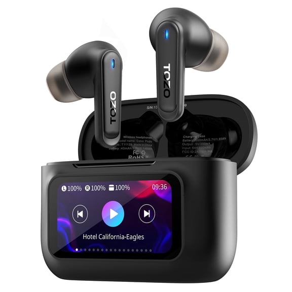 TOZO ANC ENC Wireless Earbuds Bluetooth 5.4 Headphones with Smart Touch Screen, 4 Mics Noise Cancelling, 38H Play, IPX6 Waterproof, Deep Bass In-Ear Headphones Stereo Earbuds for Sport Running Travel