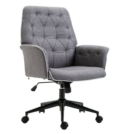 UPC: 0842525116701 | Vinsetto Modern Mid-Back Tufted Linen Fabric Home Office Task Chair with Arms  Swivel Adjustable – Grey