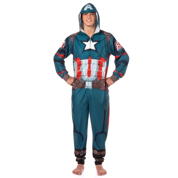 Marvel Comics Union Suit Men's Captain America Full Zip Hooded Costume Pajama