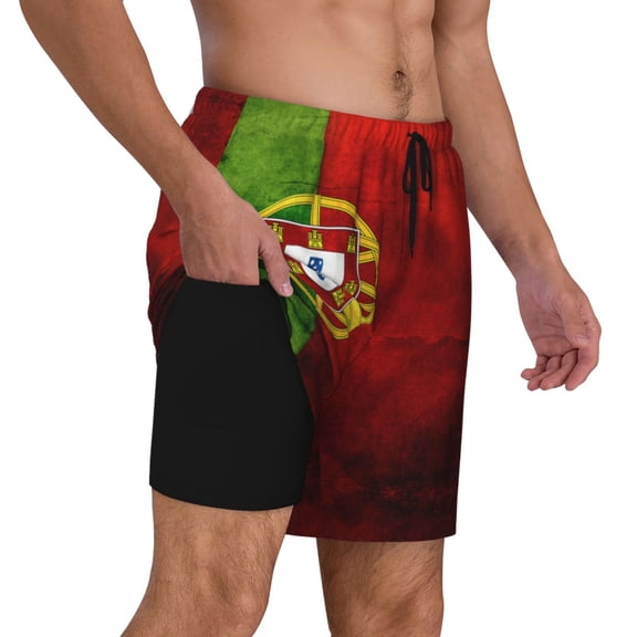 Mens Swim Trunks Portugal Portuguese Flag Quick Dry Board Shorts with Compression Liner