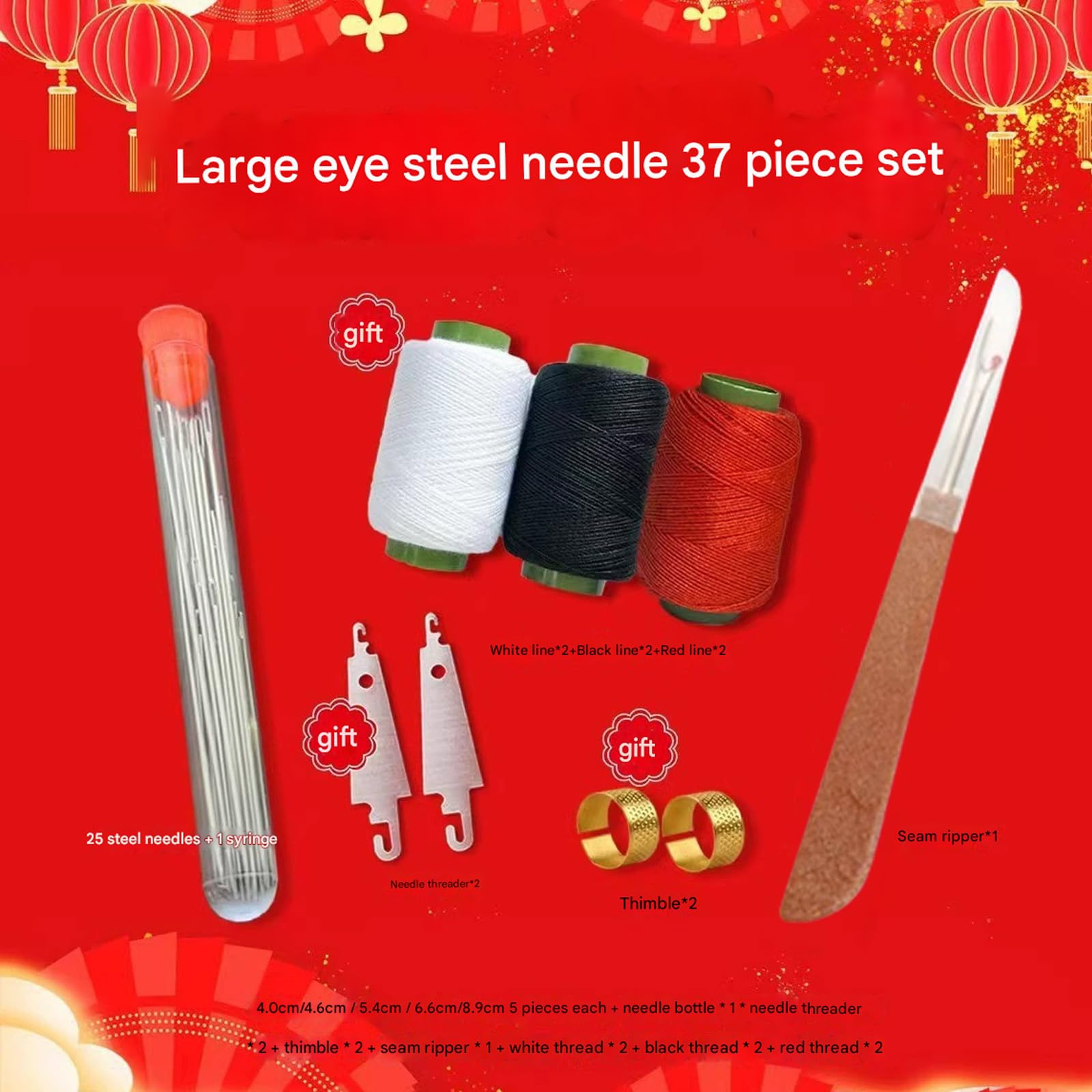 Kit De Couture 34 Pièces - Aiguilles à Gros Chas, Enfile-aiguilles, Dés à Coudre, Fils - Pour Réparations Et Travaux Manuels - 9