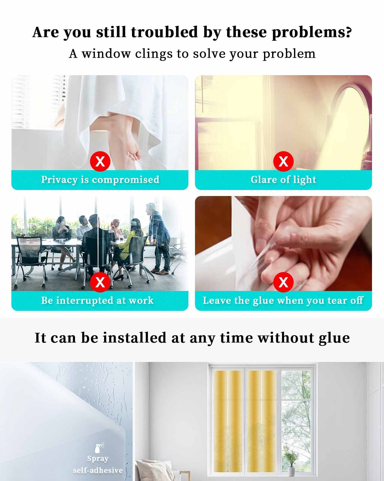 Window Privacy Film Yellow Ombre Stained Glass Window Film Decorative Sun Block Window Cover Modern Art Farmhouse Window Clings Static Adhesive Sticker for Bathroom 29.5"x118"