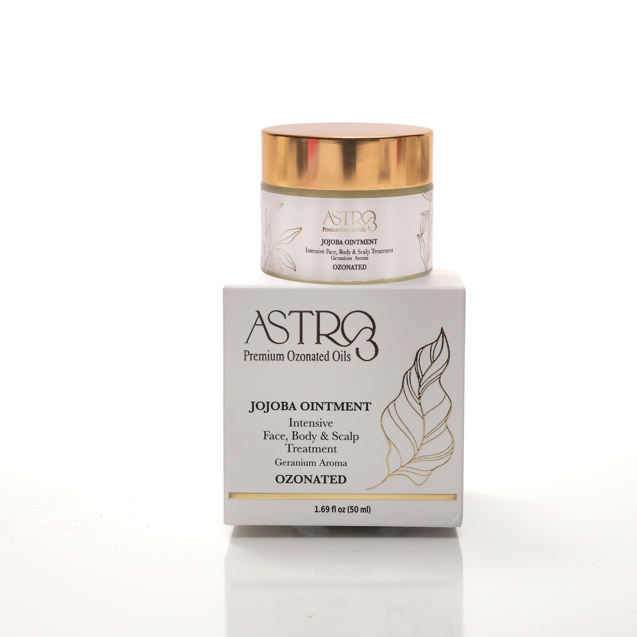 ASTRO3 Ozonated Jojoba Oil Ointment – Intensive Face, Body & Scalp Care, Geranium Aroma, Vegan