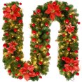 thumbnail image 2 of Hengu 9ft Christmas Garland with Lights, Flowers, Balls, Bowknots for Stairs, Fireplace, Door DIY Decor, Red, 2 of 9