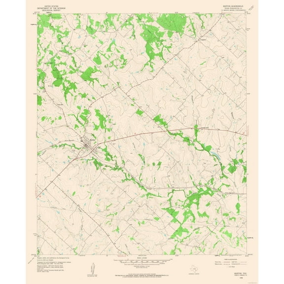Topographical Map - Burton Texas Quad - USGS 1958 - 23 x 28.10 - Vintage Wall Art