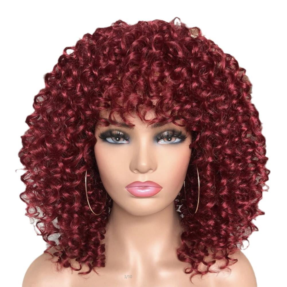 NEW Curly Afro Wig with Bangs Short Kinky Curly Wigs for Women Black Hair  Y6Z1 - Walmart.com