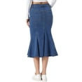 thumbnail image 3 of INSPIRE CHIC Fishtail Denim Skirt for Women's Washed Midi Jean Bodycon Skirt M Mid Blue, 3 of 6