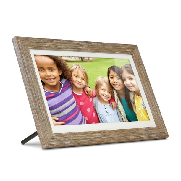 Aluratek 13.3" WiFi Distressed Wood Touchscreen Digital Photo Frame with 16GB Memory, Brown